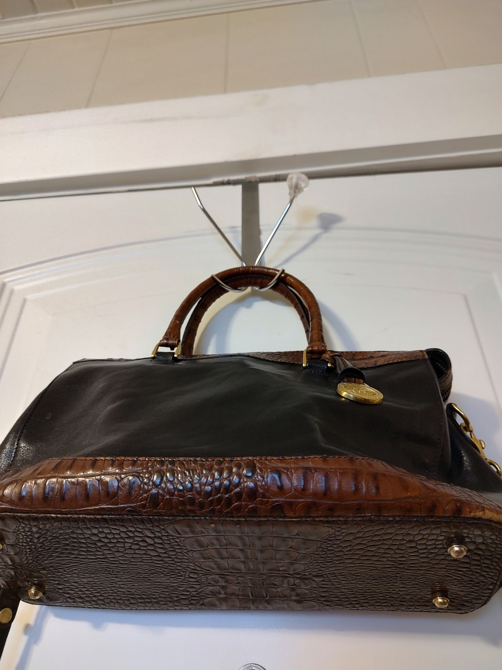 Vintage Brown and Black Leather Satchel Handbag - Unbranded - Picture 2 of 12
